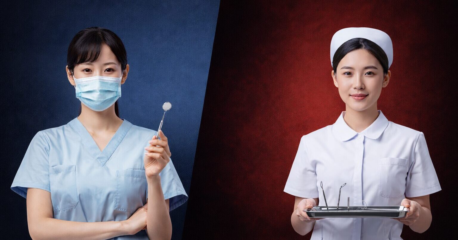日本牙科卫生士和中国口腔护士工作区别示意图